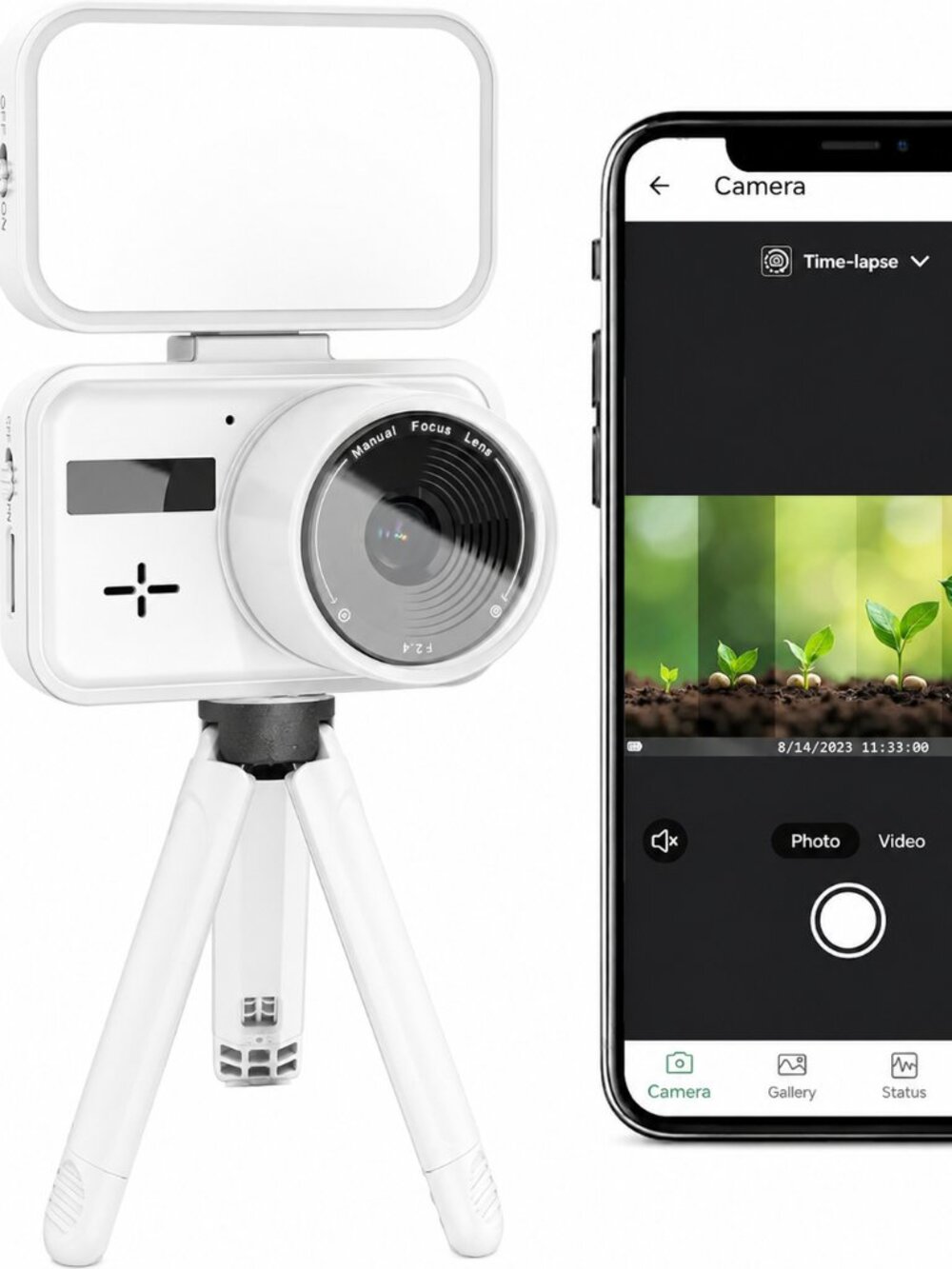 Indoor Timelapse Camera Wi-Fi App Control, 4K Color Night Vision, 6-Month Batter